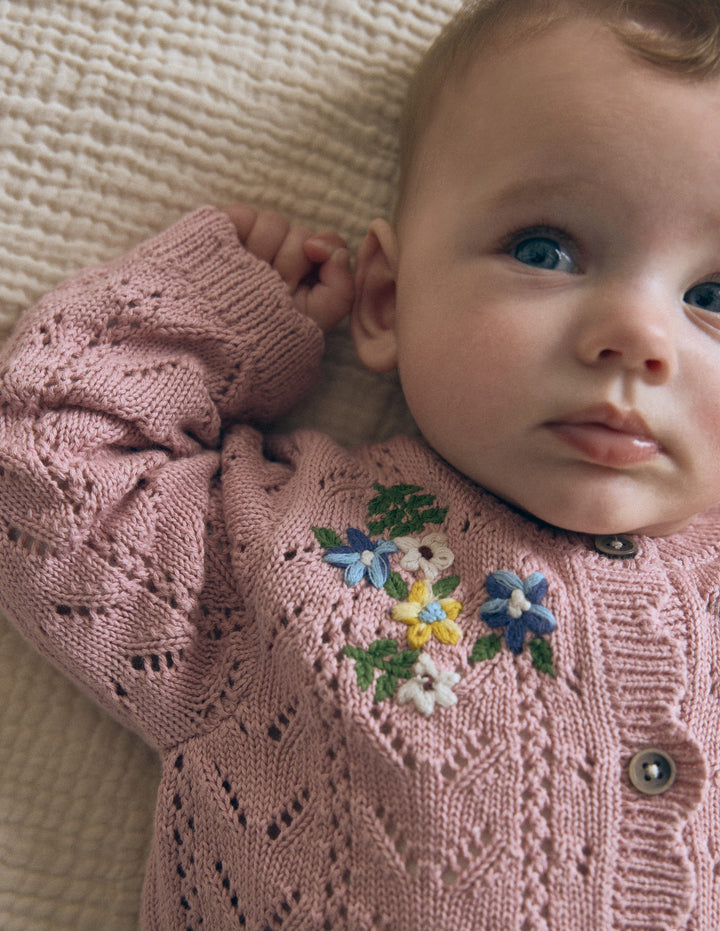 Bestickte Baumwoll-Strickjacke-Vintage-Rosa Mini-Stickerei