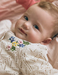 Embroidered Cotton Cardigan-Ecru Marl Mini Embroidered