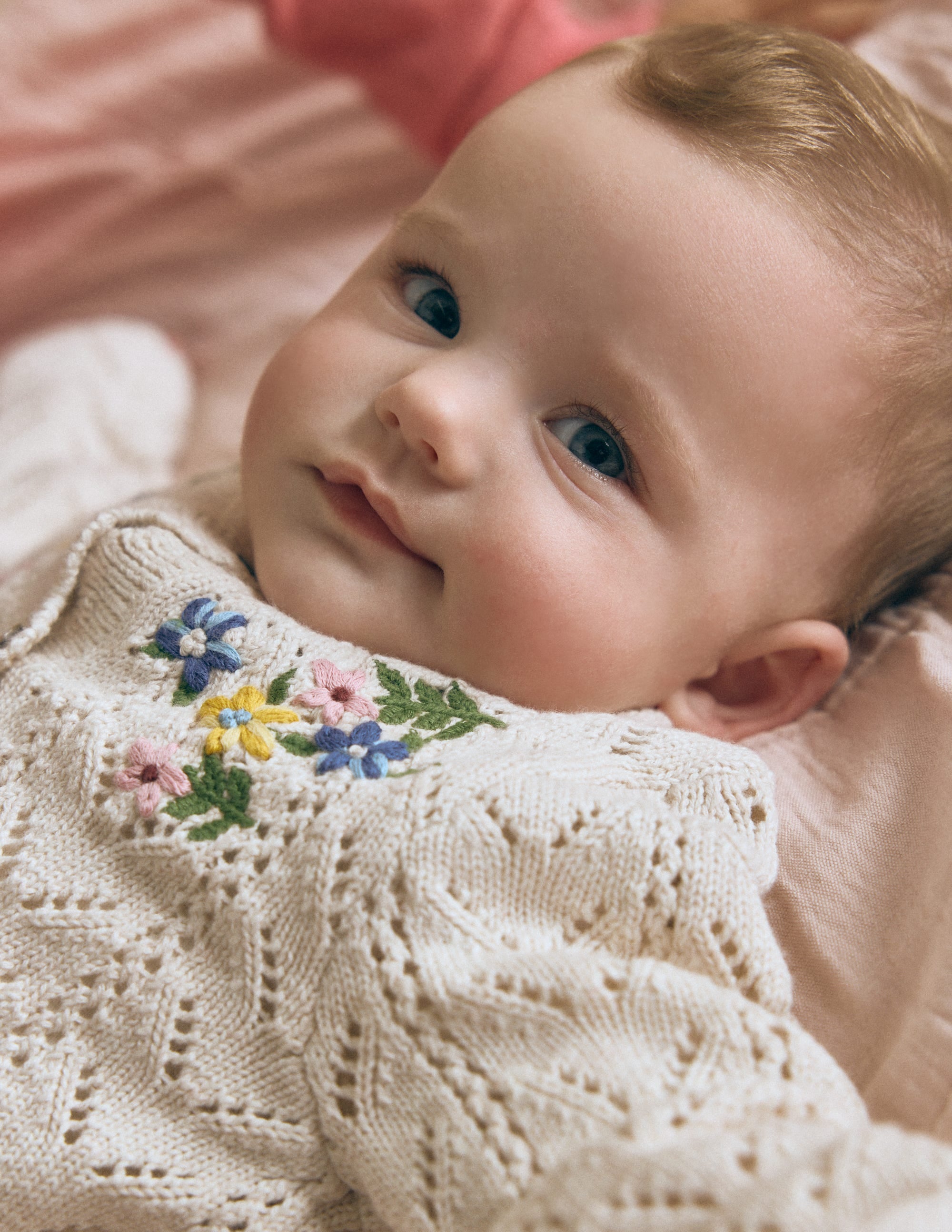 Embroidered Cotton Cardigan-Ecru Marl Mini Embroidered - Image 1