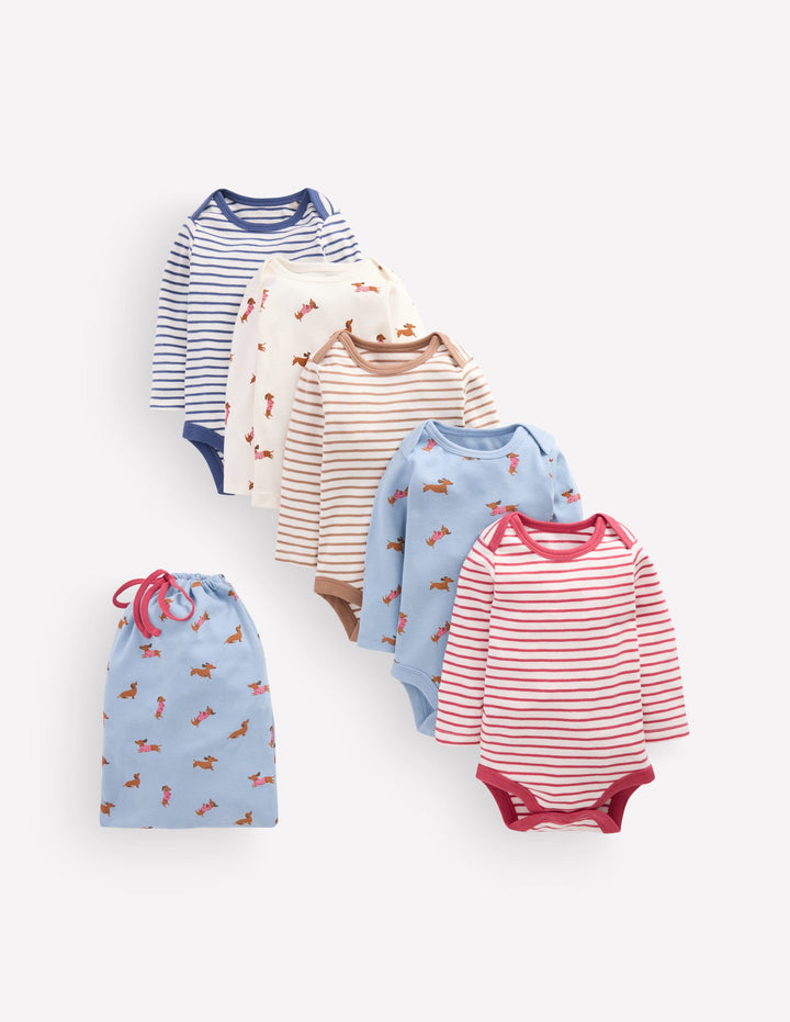 Baumwollbodys im 5er-Pack-Blau Bunt Hunde