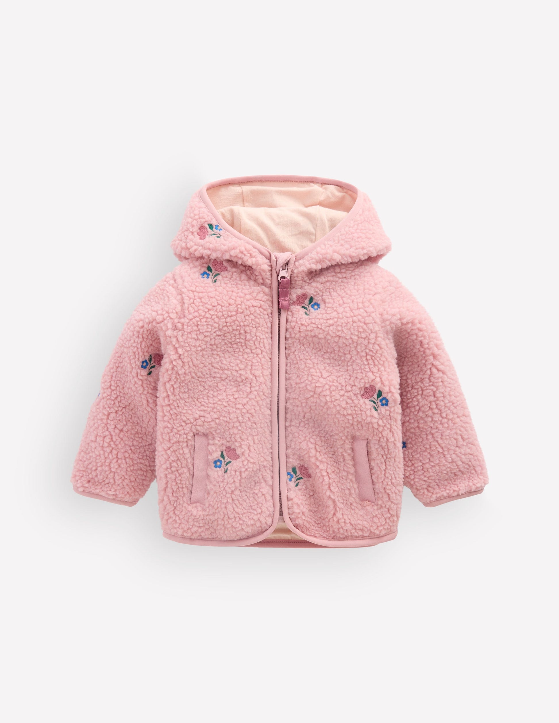 Bestickte Teddyfelljacke-Pink Geblümt-2