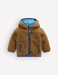 Bestickte Teddyfelljacke-Braun Bunt Traktoren
