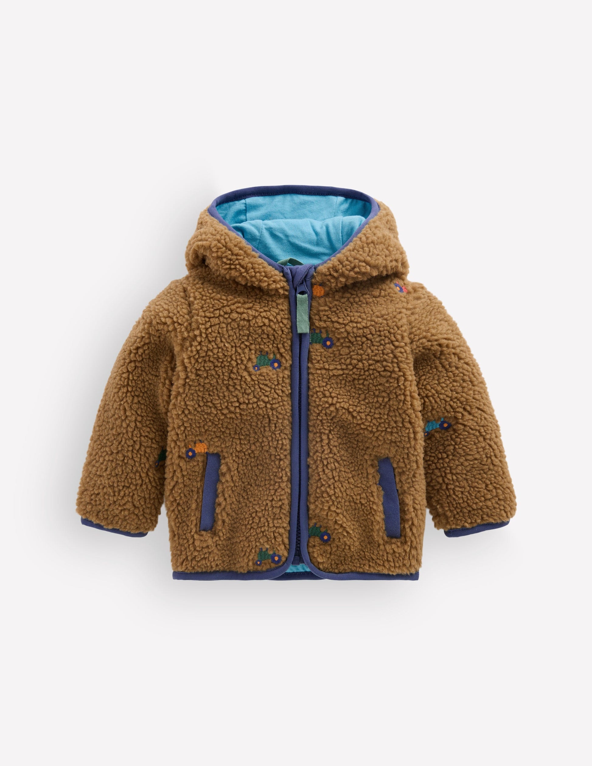 Bestickte Teddyfelljacke-Braun Bunt Traktoren-1