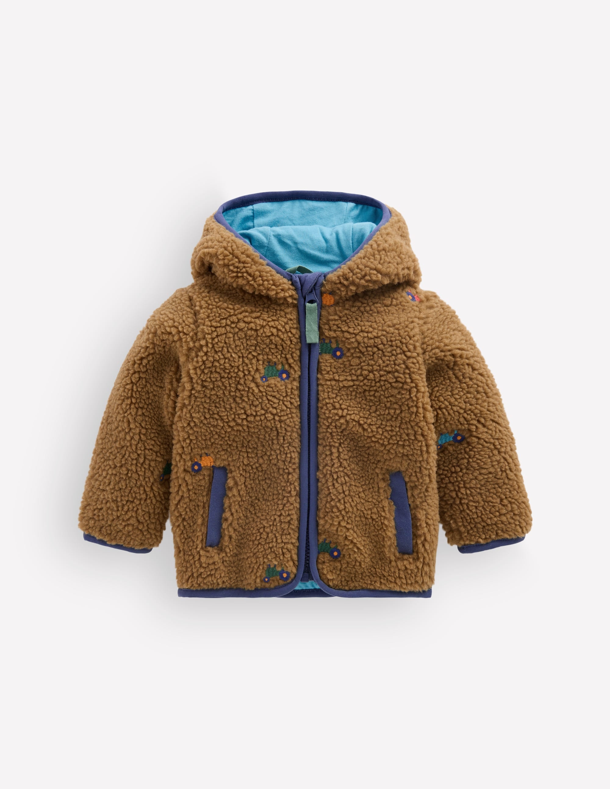 Bestickte Teddyfelljacke-Braun Bunt Traktoren - Image 1