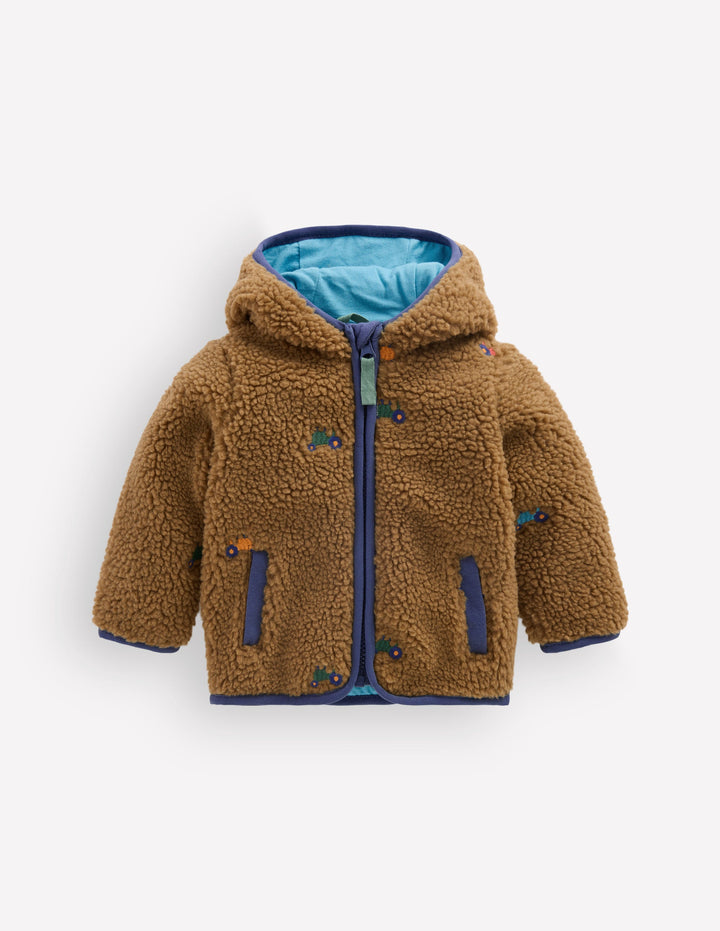 Veste brodée en borg-Tracteurs multi marron