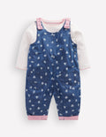 Ensemble avec salopette tissée-Roses chambray
