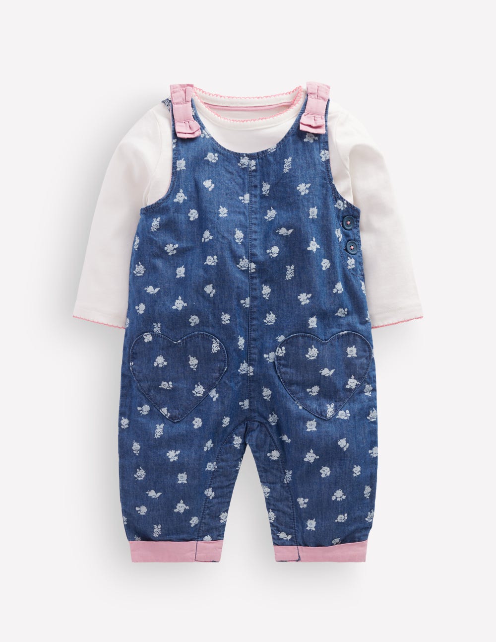 Ensemble avec salopette tissée-Roses chambray - Image 1