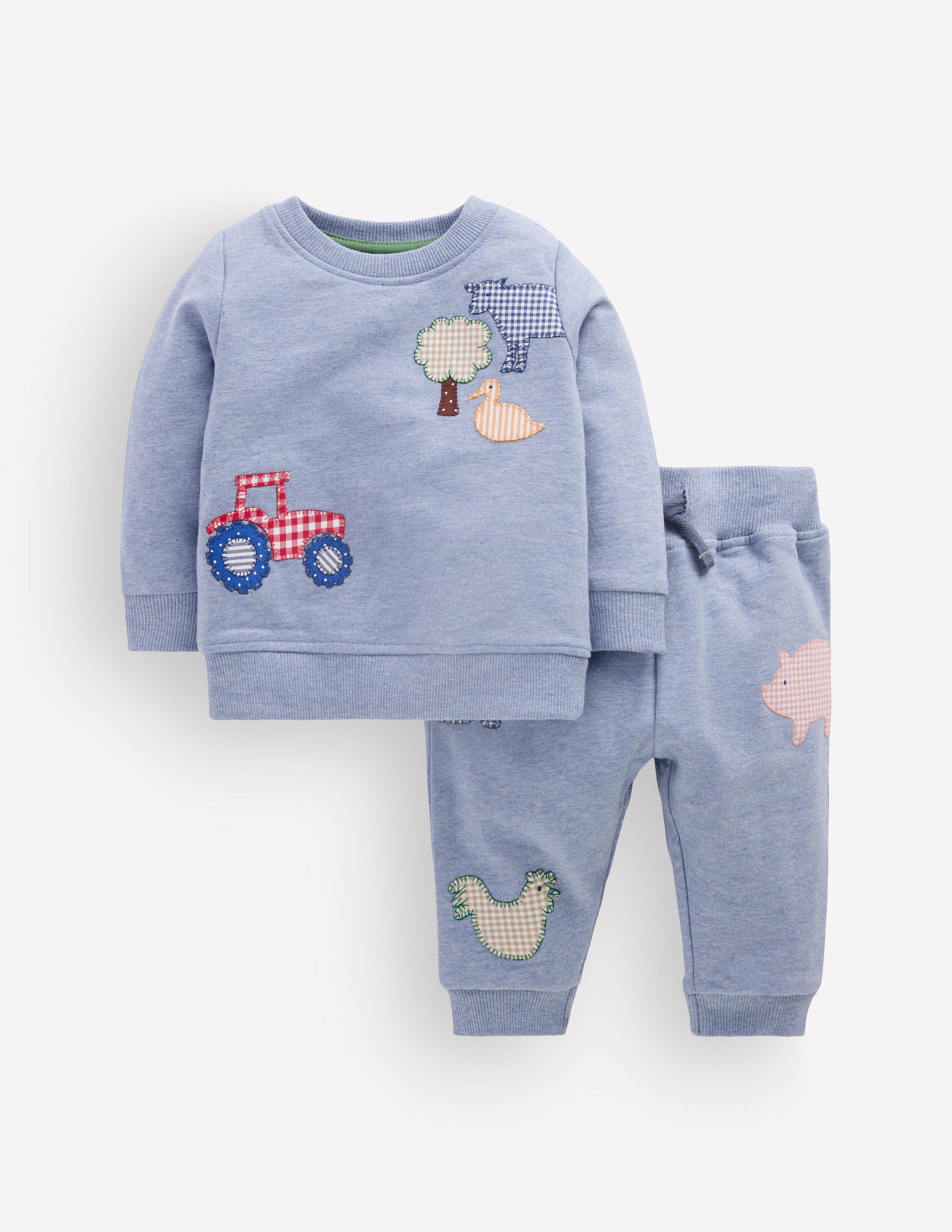 Ensemble avec sweat à appliqués-Ferme bleu chiné-1