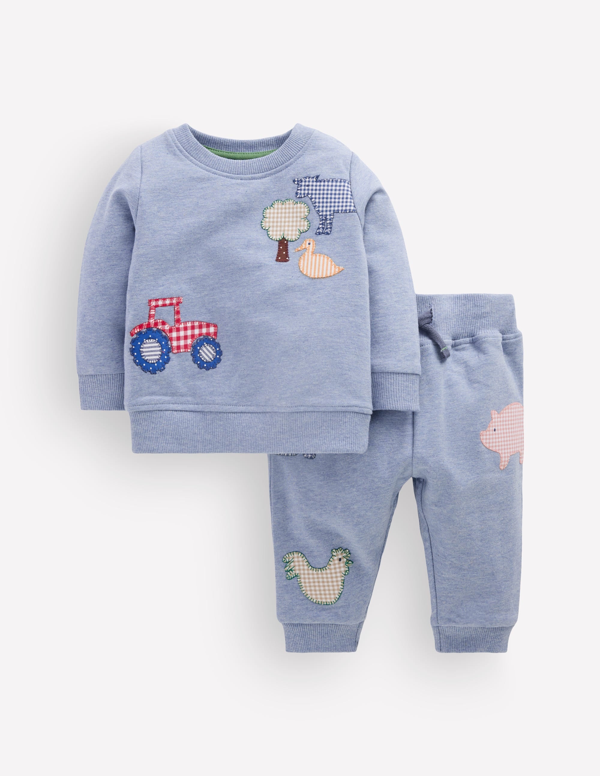 Ensemble avec sweat à appliqués-Ferme bleu chiné - Image 1