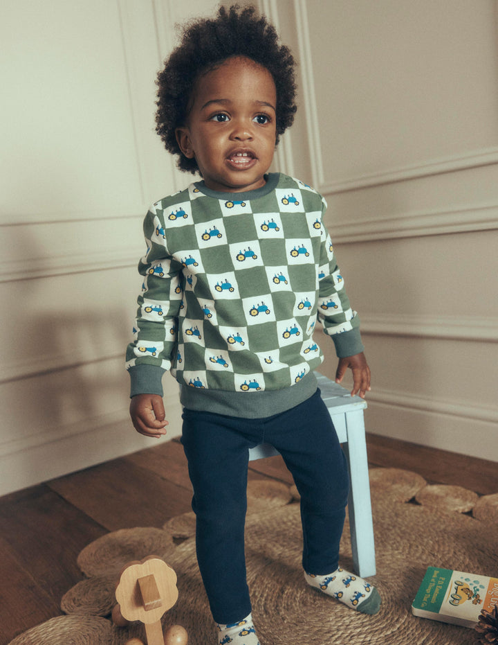 Sweatshirt & Leggings im Set-Grün Karomuster Traktoren