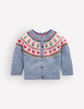 Fair-Isle-Strickjacke-Gletscherblau Meliert