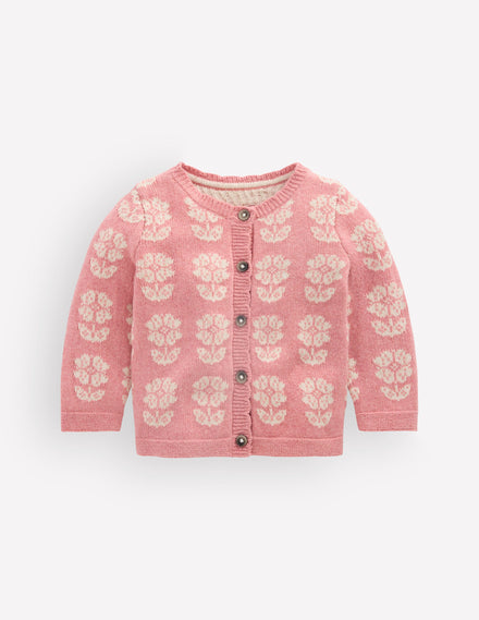 Fair-Isle-Strickjacke-Rosa Heidekraut Meliert