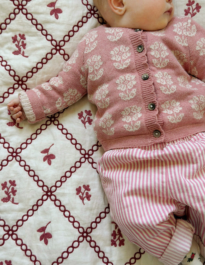 Fair-Isle-Strickjacke-Rosa Heidekraut Meliert