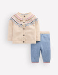 Ensemble en maille motif jacquard-Avoine chine