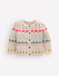 Fair-Isle-Strickjacke aus Baumwolle-Haferbeige Meliert Bunt Blumen