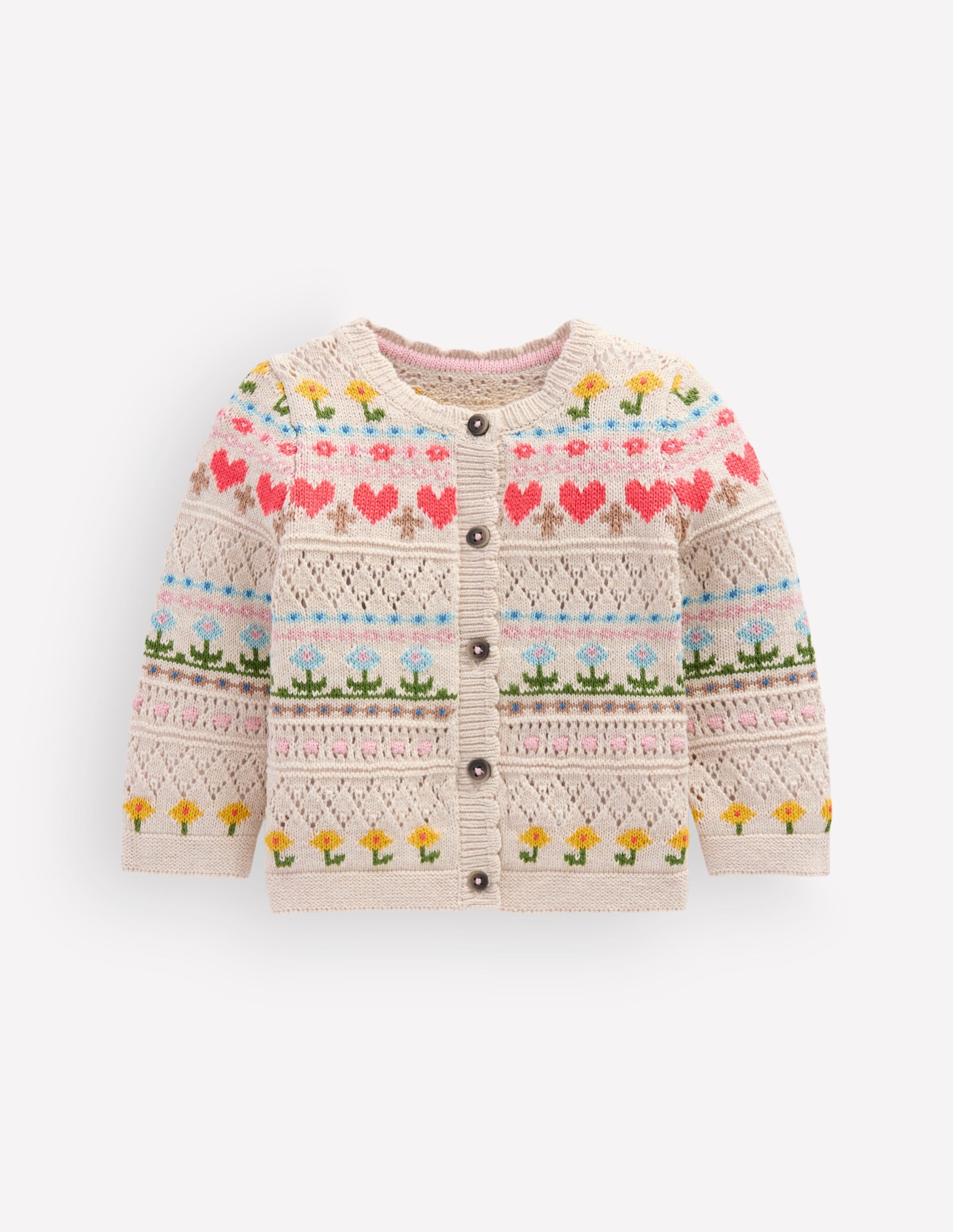 Cotton Fair Isle Cardigan-Oatmeal Marl Multi Flowers - Image 2