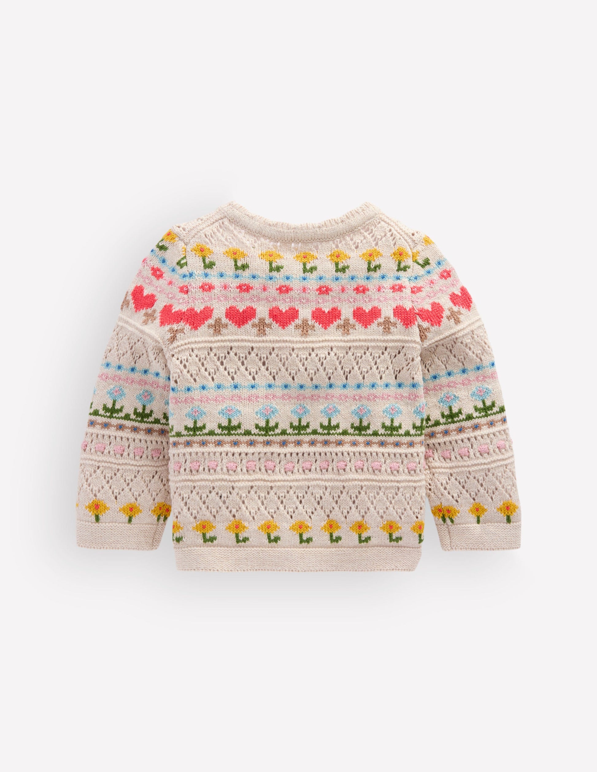 Cotton Fair Isle Cardigan-Oatmeal Marl Multi Flowers-3