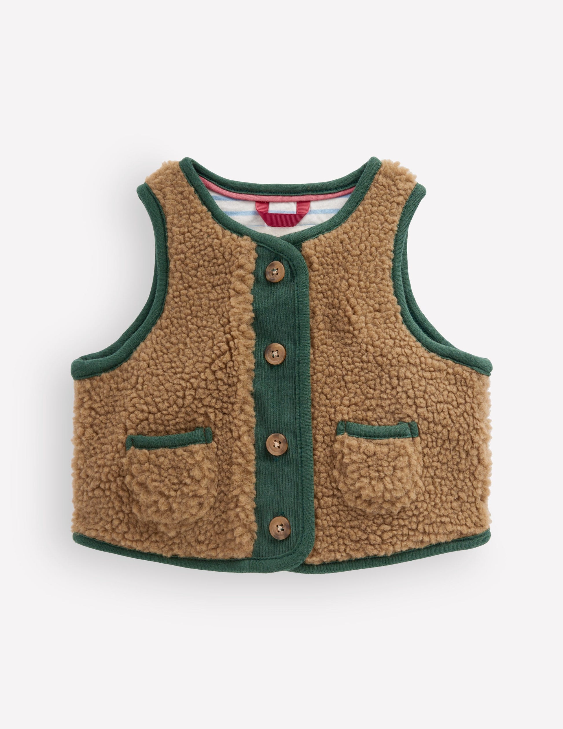 Einfarbige Teddyfellweste-Braun und Dunkelgrün-1