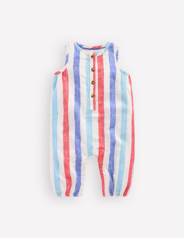 Strampler zum Zuknöpfen-Rot und Blau Bunte Streifen