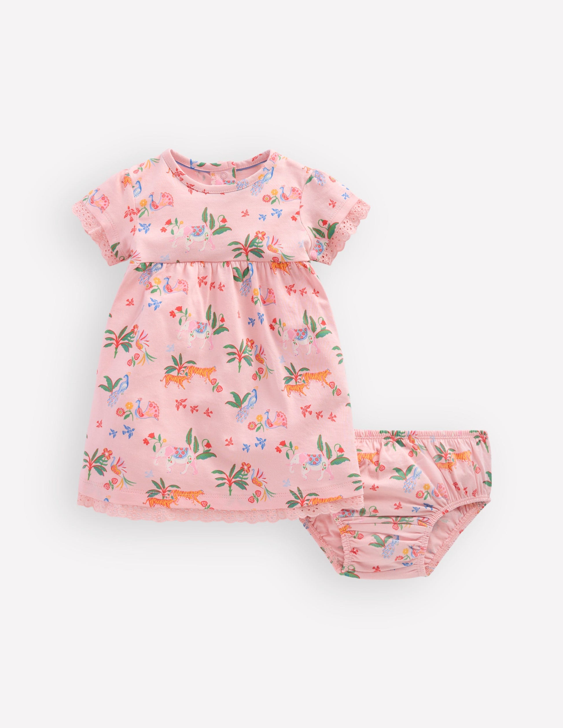 Jerseykleid mit Lochstickerei-Rosa Tropische Tiere-2