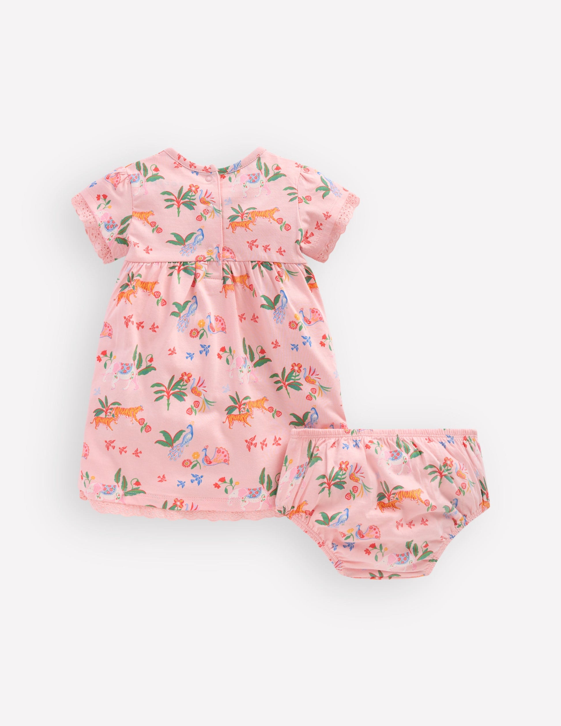 Jerseykleid mit Lochstickerei-Rosa Tropische Tiere-3