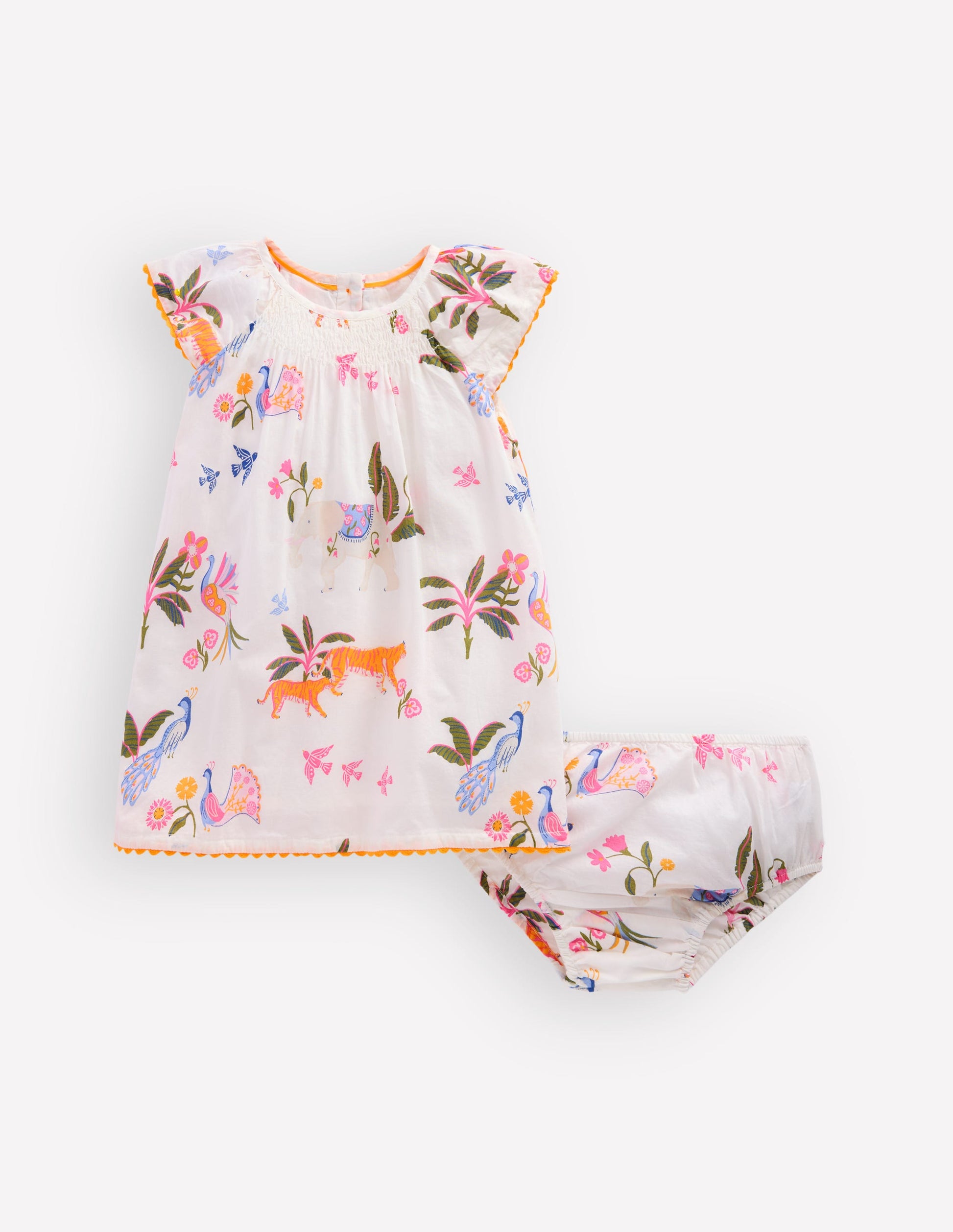 Fließendes, gerafftes Kleid-Naturweiß Dschungeltiere-2