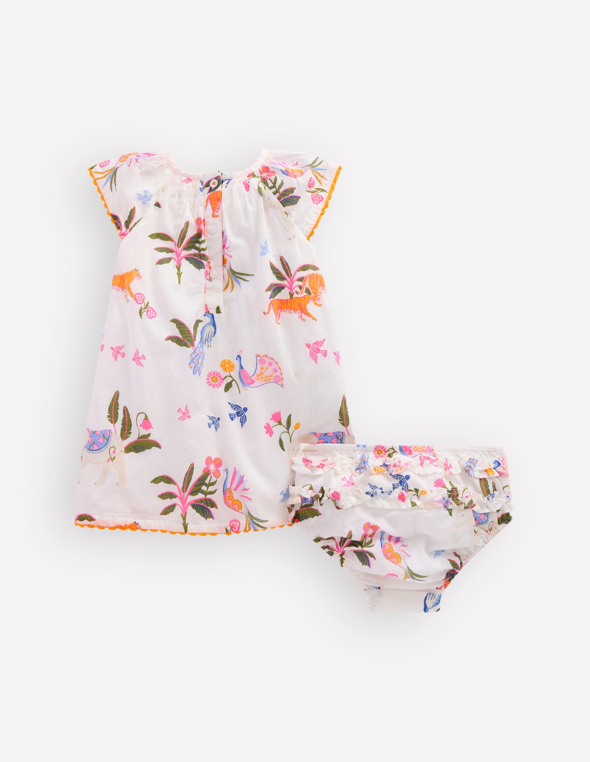 Fließendes, gerafftes Kleid-Naturweiß Dschungeltiere-3