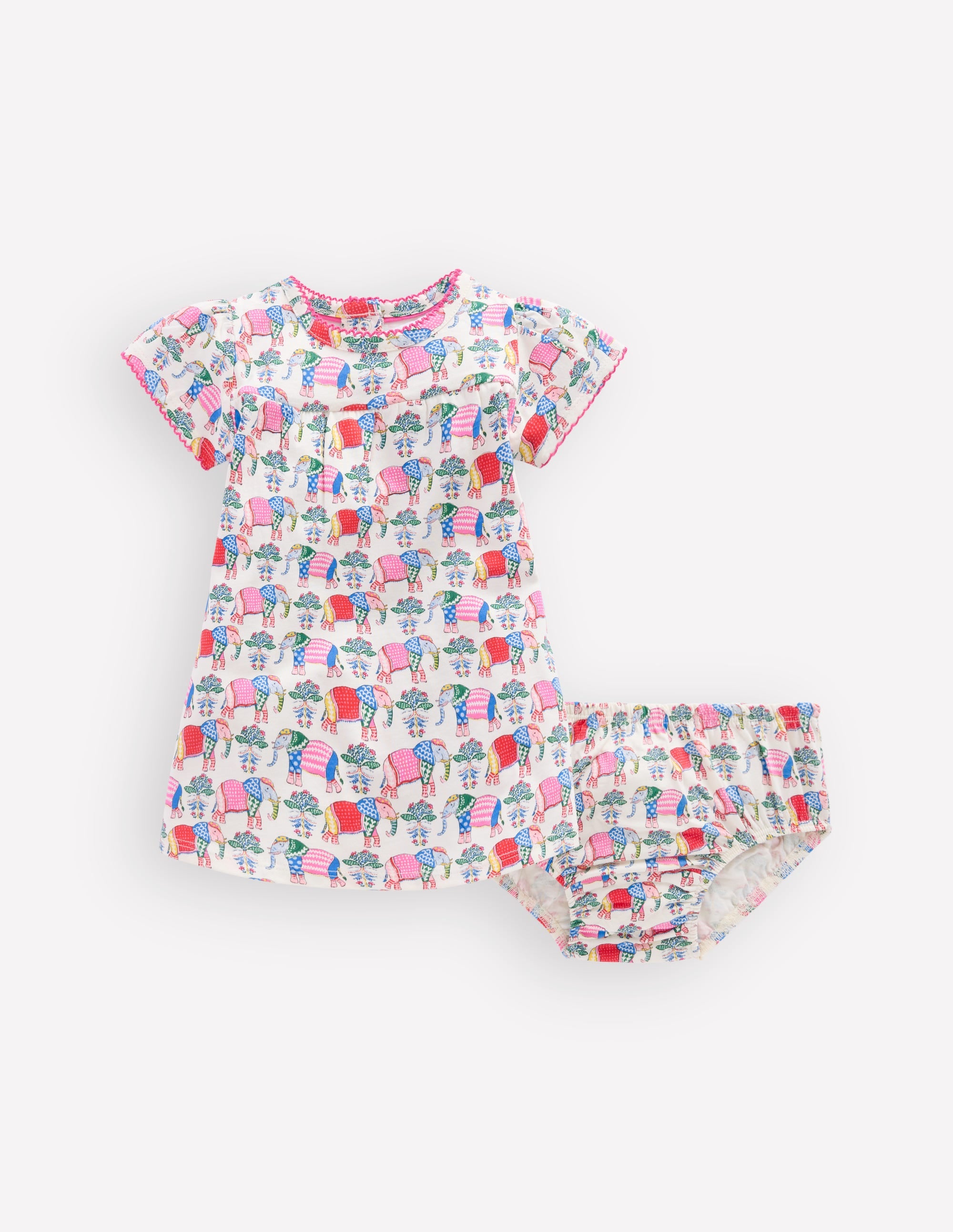 Gerafftes Jerseykleid-Bunt Kleine Elefanten - Image 1