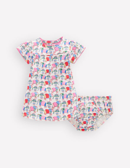 Gerafftes Jerseykleid-Bunt Kleine Elefanten