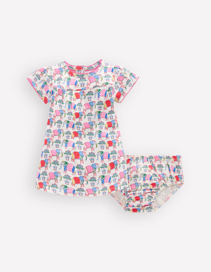 Gerafftes Jerseykleid-Bunt Kleine Elefanten