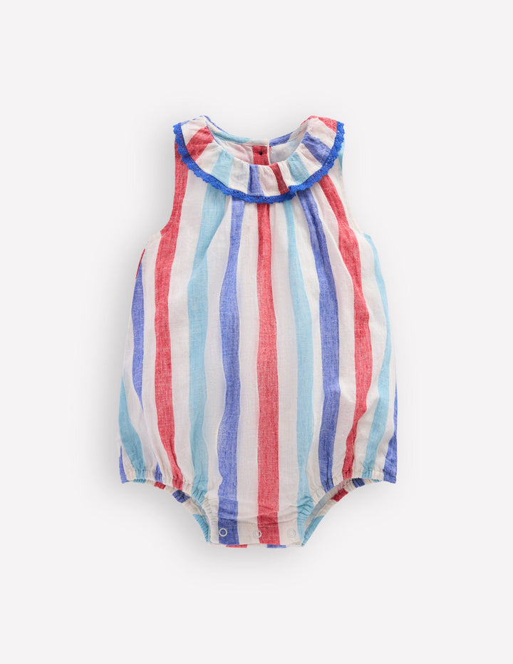 Weit geschnittener Strampler mit Rüschenausschnitt-Rot und Blau Bunte Streifen