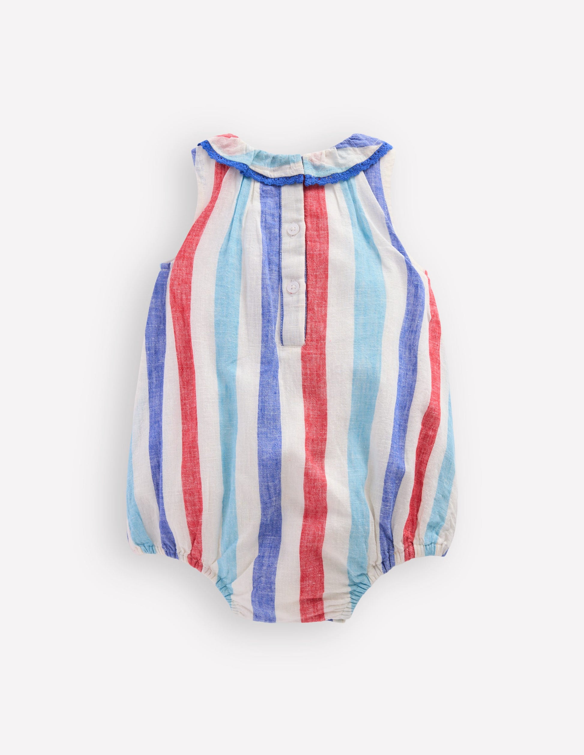 Weit geschnittener Strampler mit Rüschenausschnitt-Rot und Blau Bunte Streifen-2