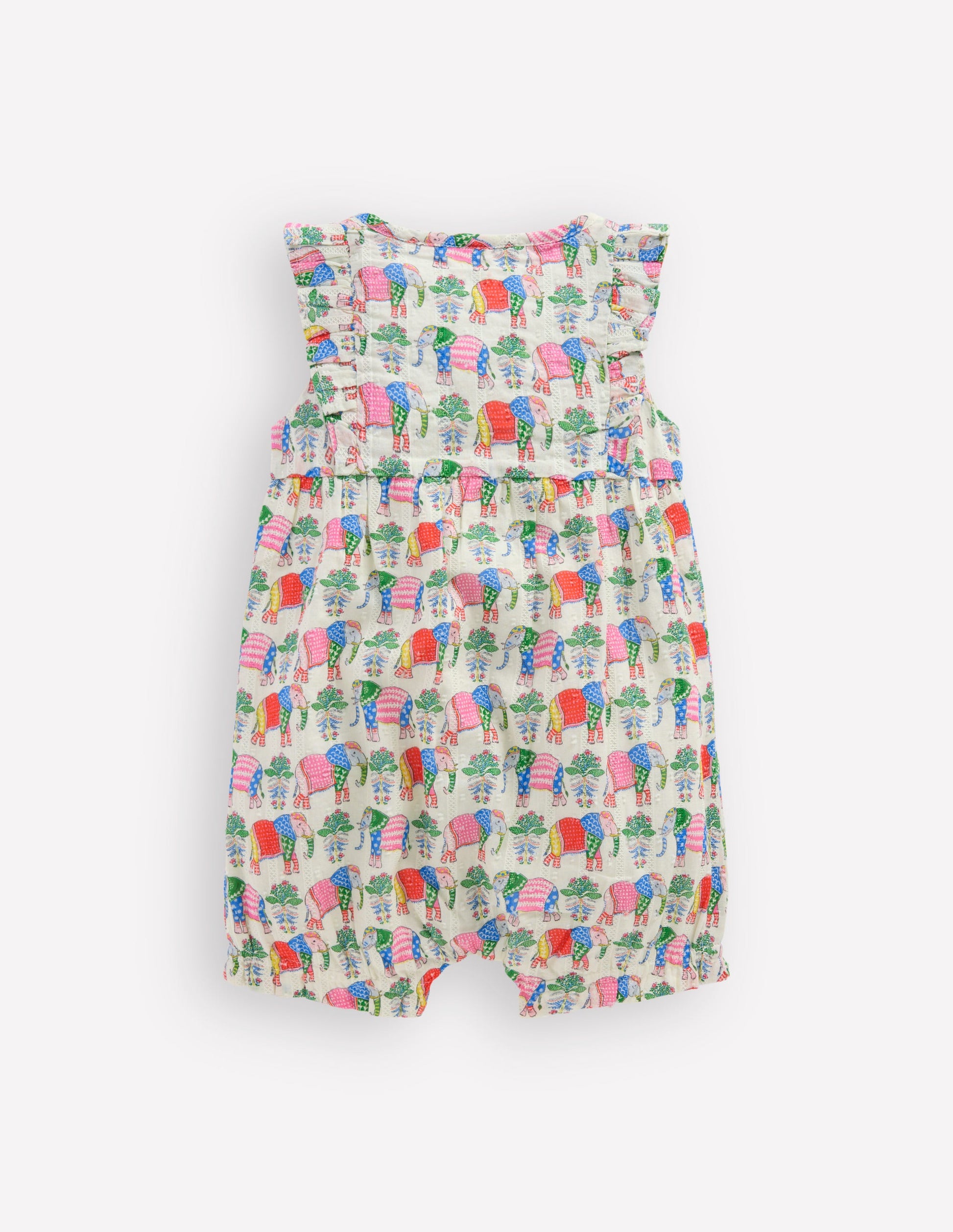 Kurzer, weit geschnittener Strampler mit Rüschen-Bunt Elefant Holzblock-3