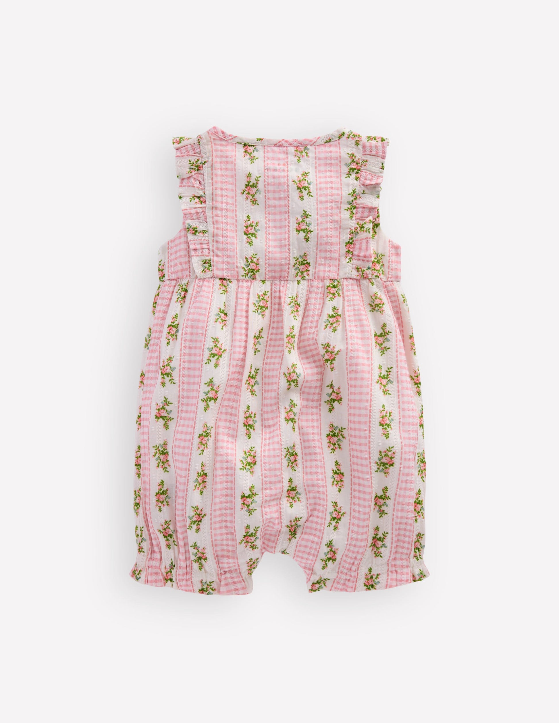 Short Frill Bubble Romper-Pink Gingham Floral-2