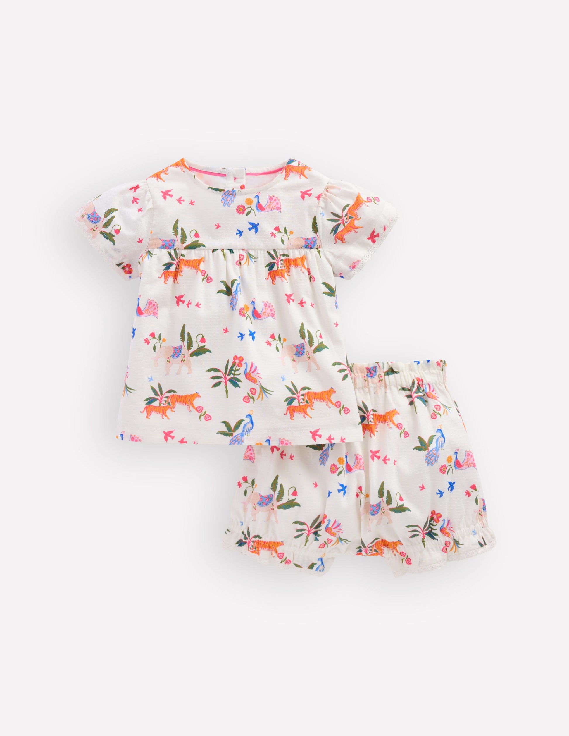 Gewebtes Spielset mit Pumphose-Naturweiß Kleine Tropische Tiere-1