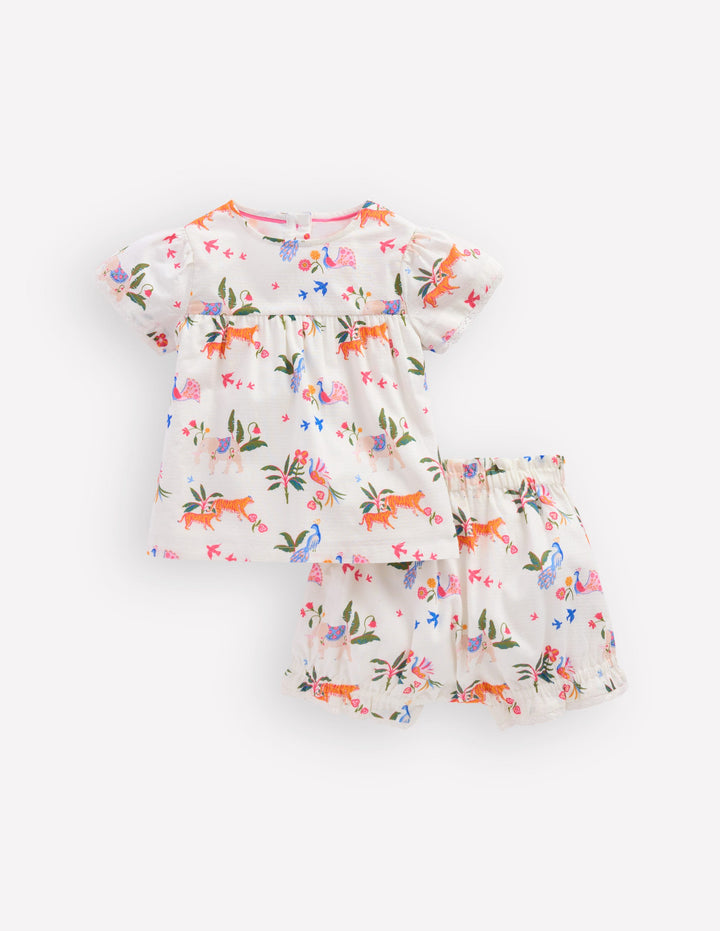 Gewebtes Spielset mit Pumphose-Naturweiß Kleine Tropische Tiere