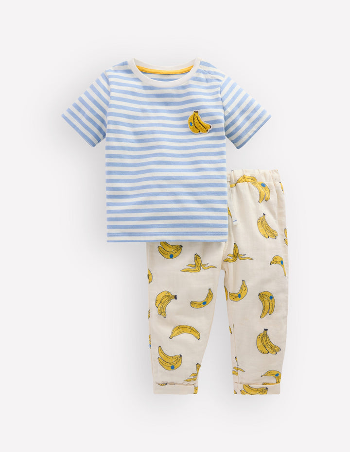 Spielset aus gewebtem Jersey mit Logo-Naturweiß und Blau Streifen Bananen