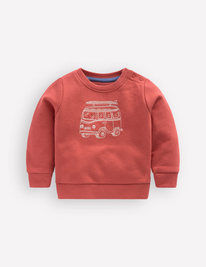 Sweatshirt mit Kettenstich-Marmeladenrot Camper