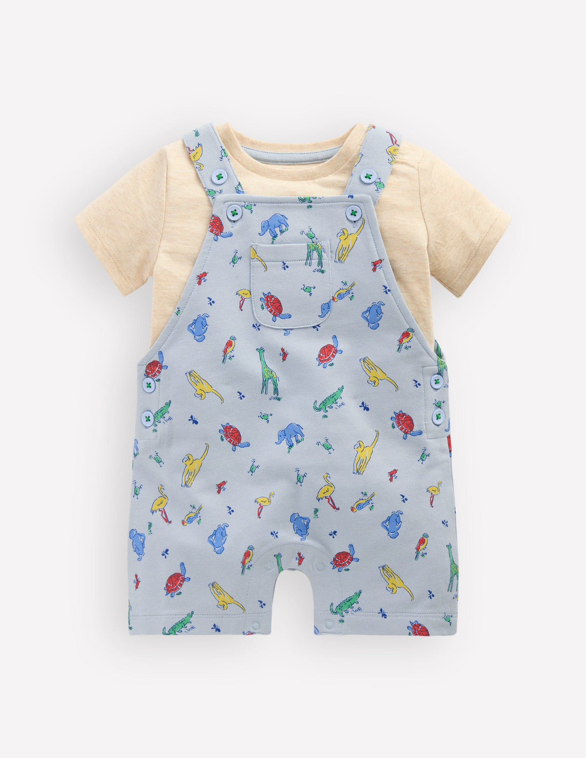 Jersey Short Dungaree Set-Blue Multi Jungle Animals - Image 1
