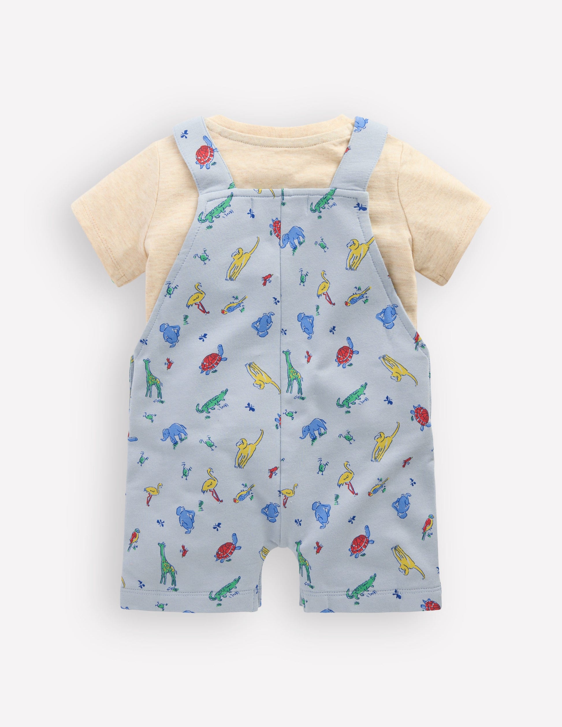 Jersey Short Dungaree Set-Blue Multi Jungle Animals-2