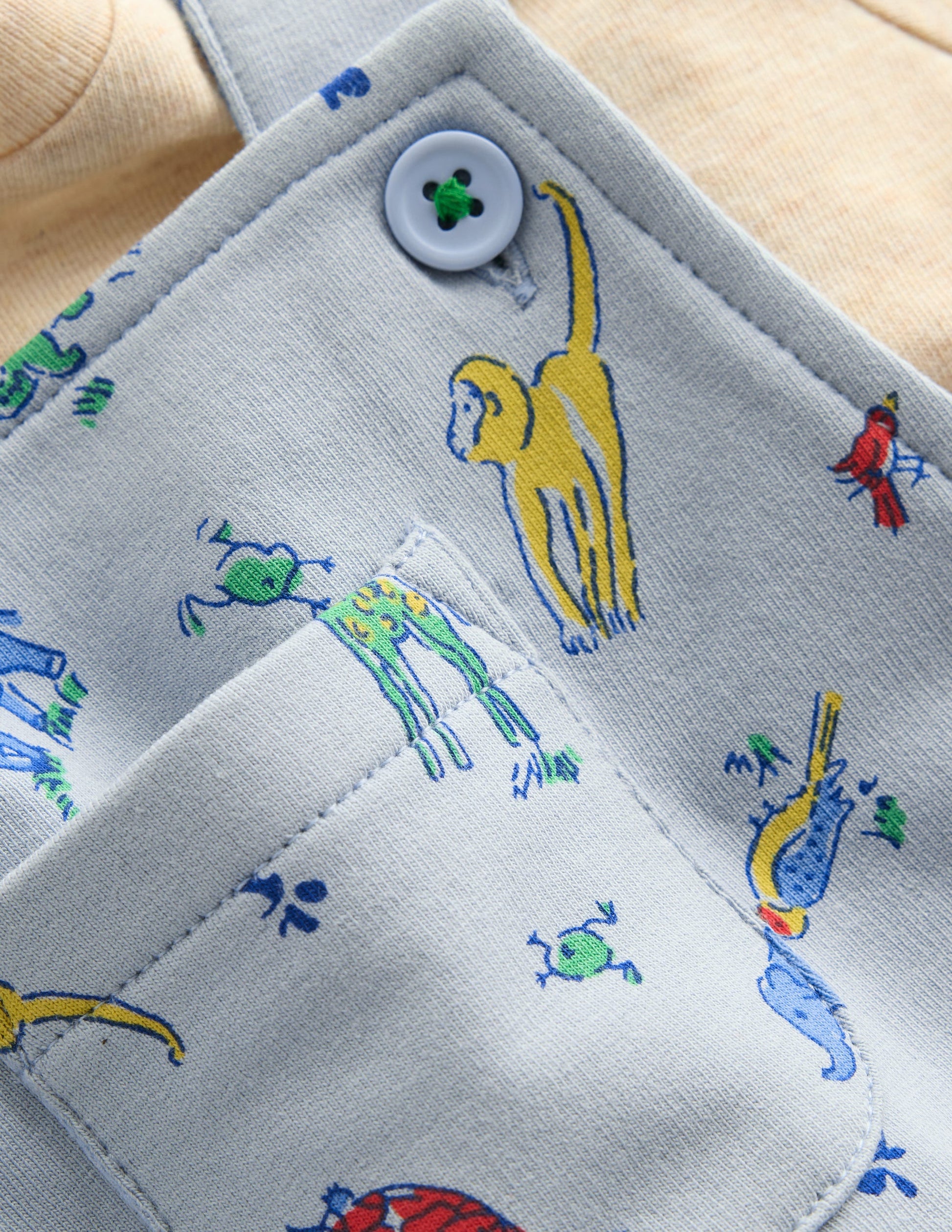 Jersey Short Dungaree Set-Blue Multi Jungle Animals-3
