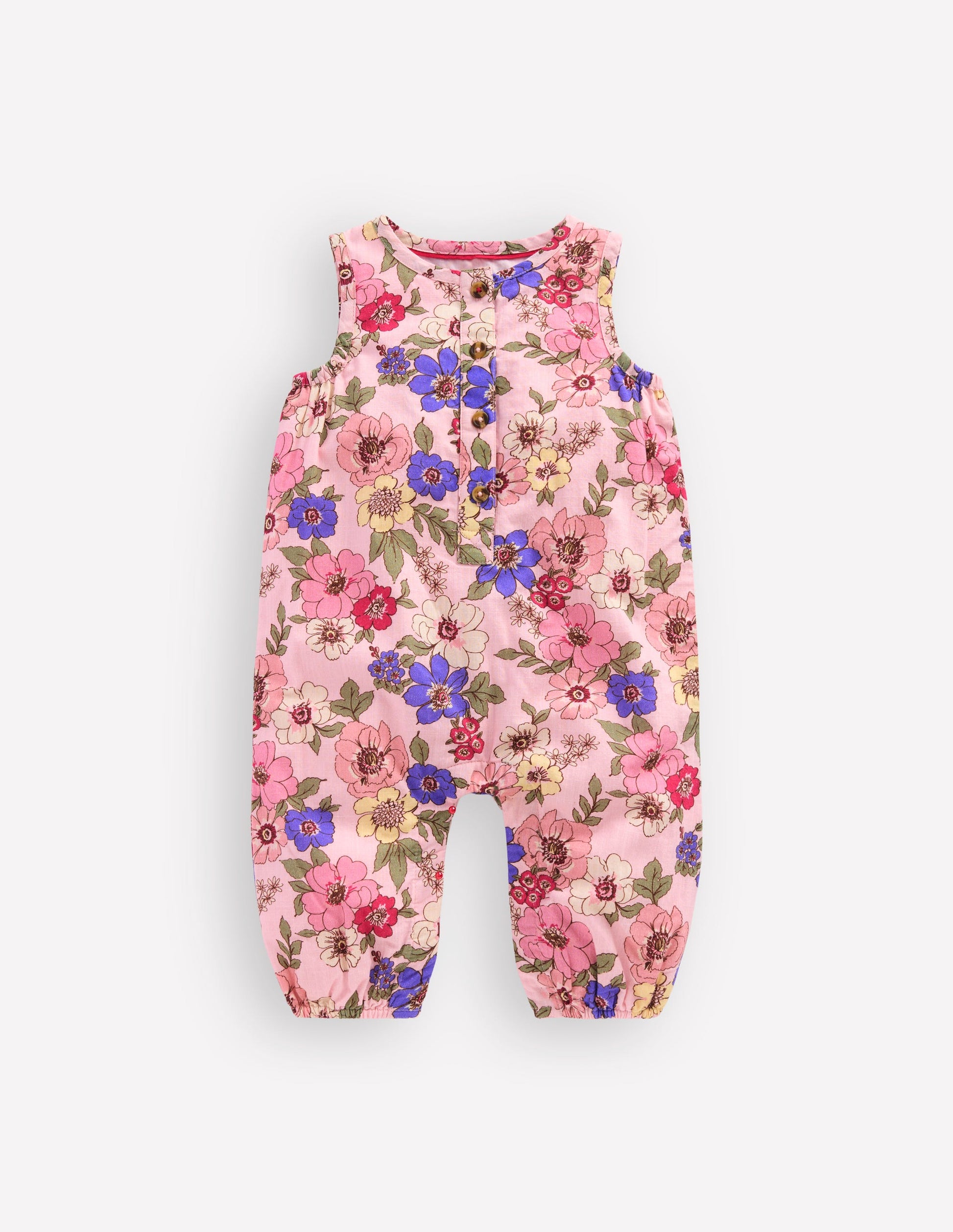 Strampler zum Zuknöpfen für Mädchen-Mittelrosa Blumenmuster-2