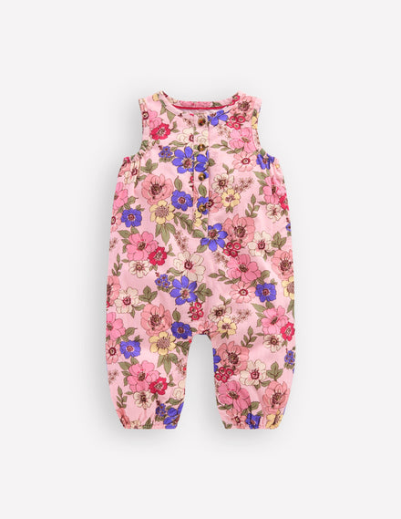 Strampler zum Zuknöpfen für Mädchen-Mittelrosa Blumenmuster