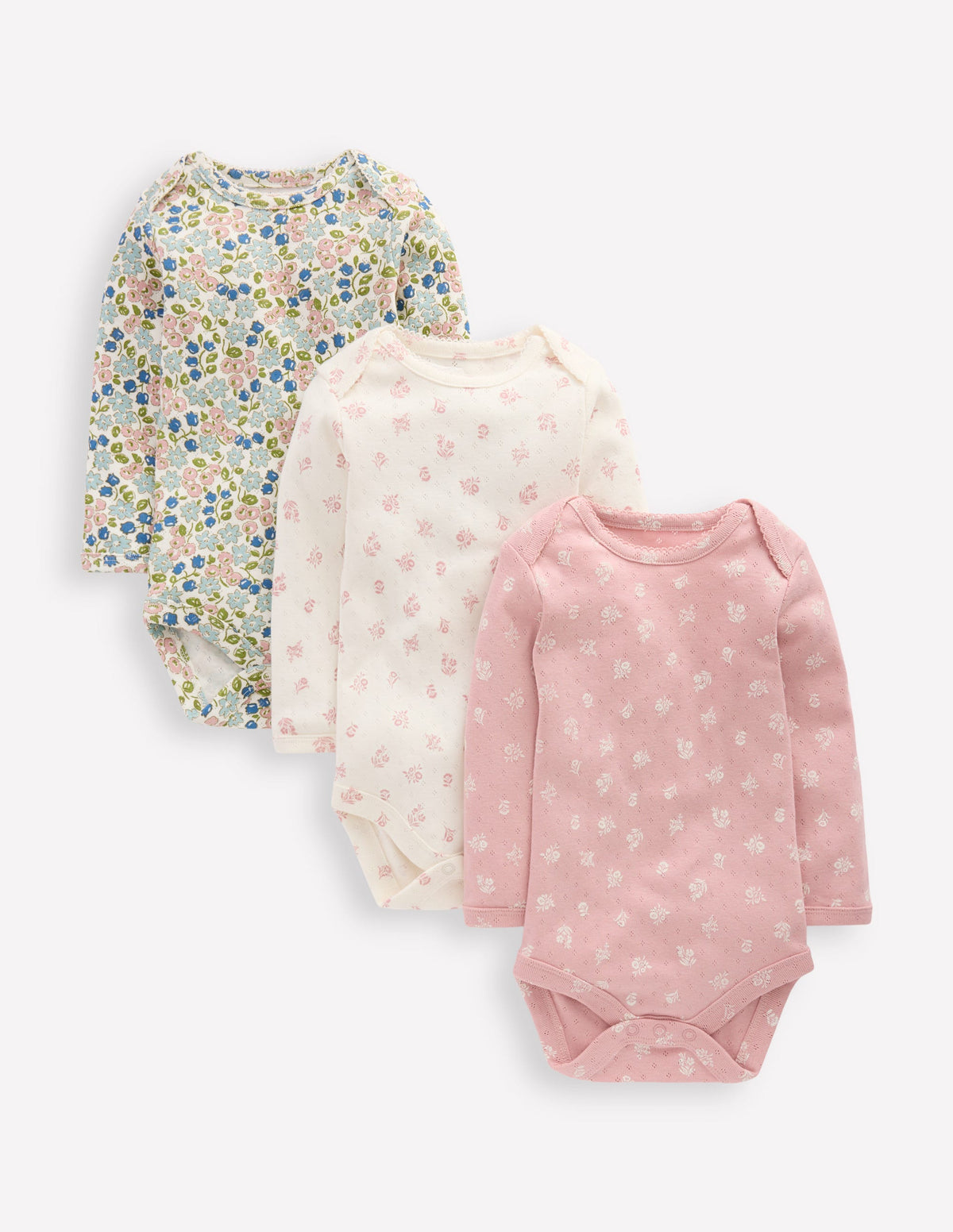 Pointelle-Bodys im 3er-Pack-Bunt Kleines Blumenmuster - Image 1