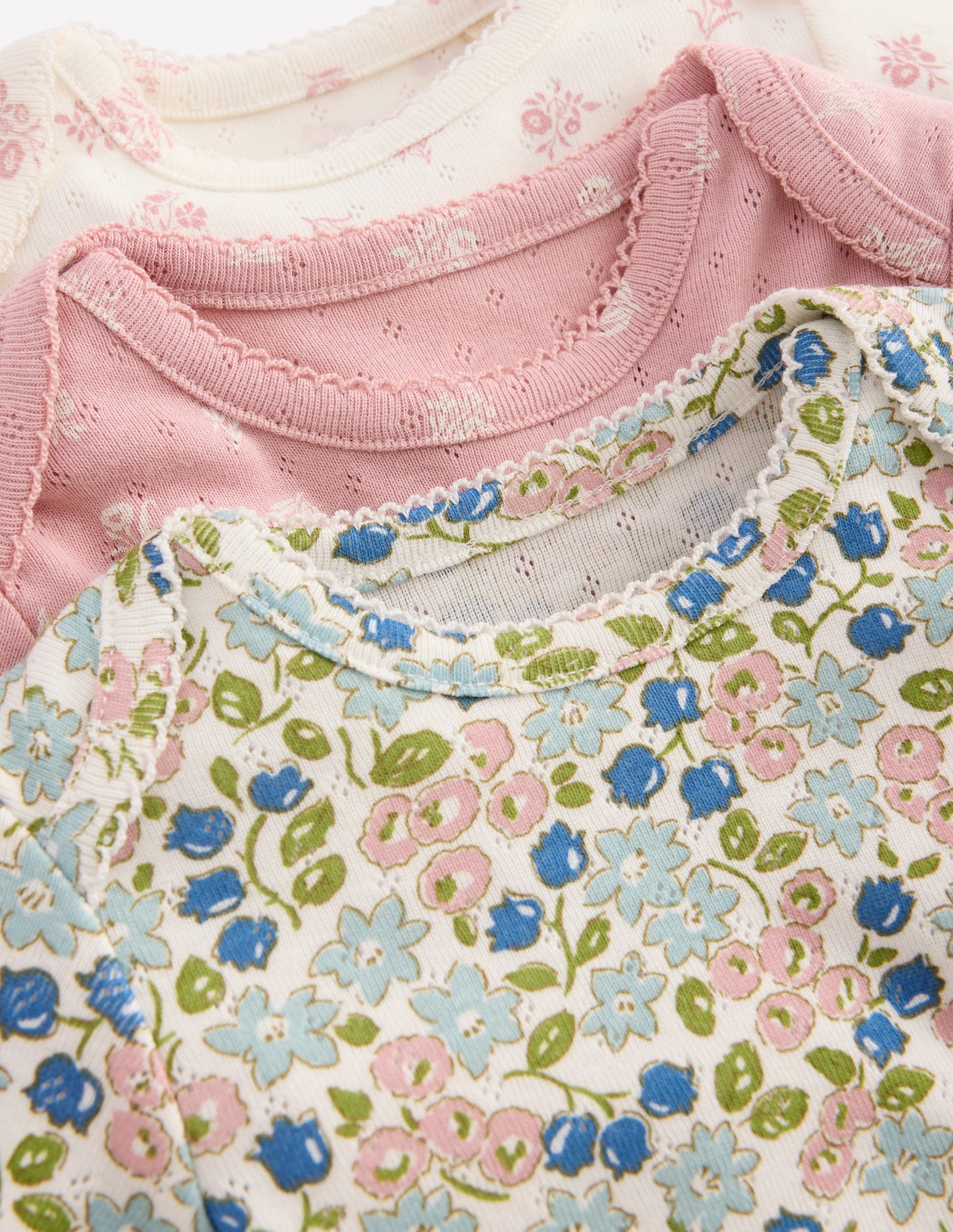 Pointelle-Bodys im 3er-Pack-Bunt Kleines Blumenmuster-3