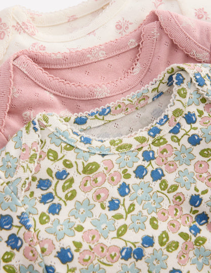 Pointelle-Bodys im 3er-Pack-Bunt Kleines Blumenmuster-3