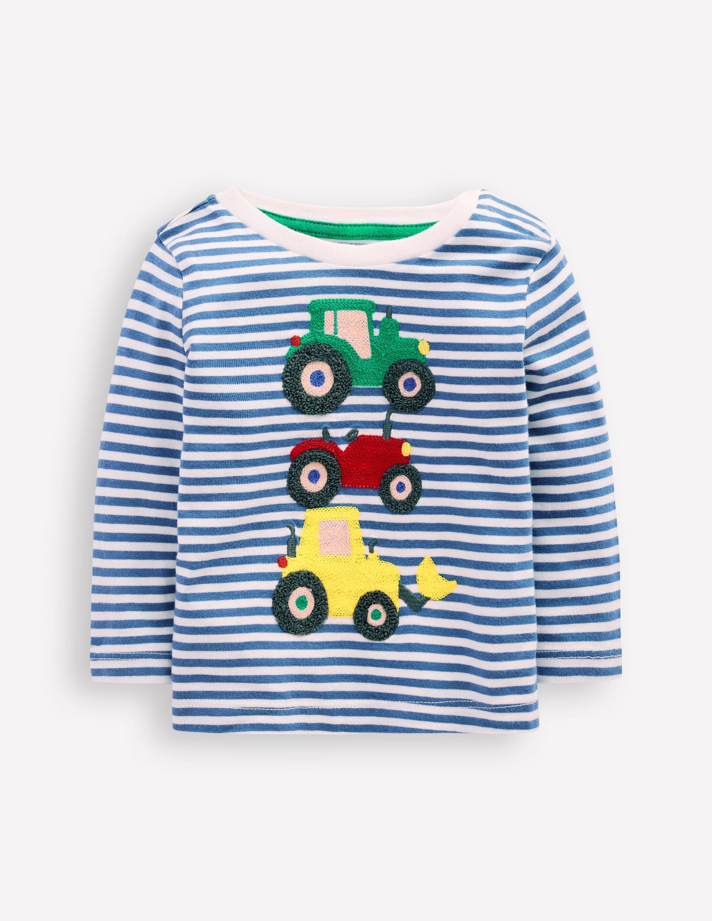 Long Sleeve Applique T-Shirt-Blue Stripe Tractors