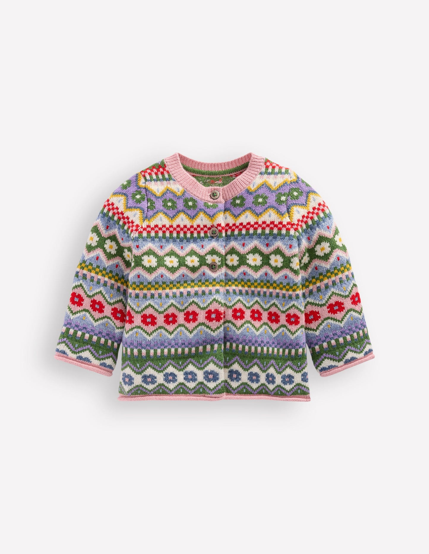 Edie Fair-Isle-Strickjacke-Bunt Blumenmuster Fair-Isle