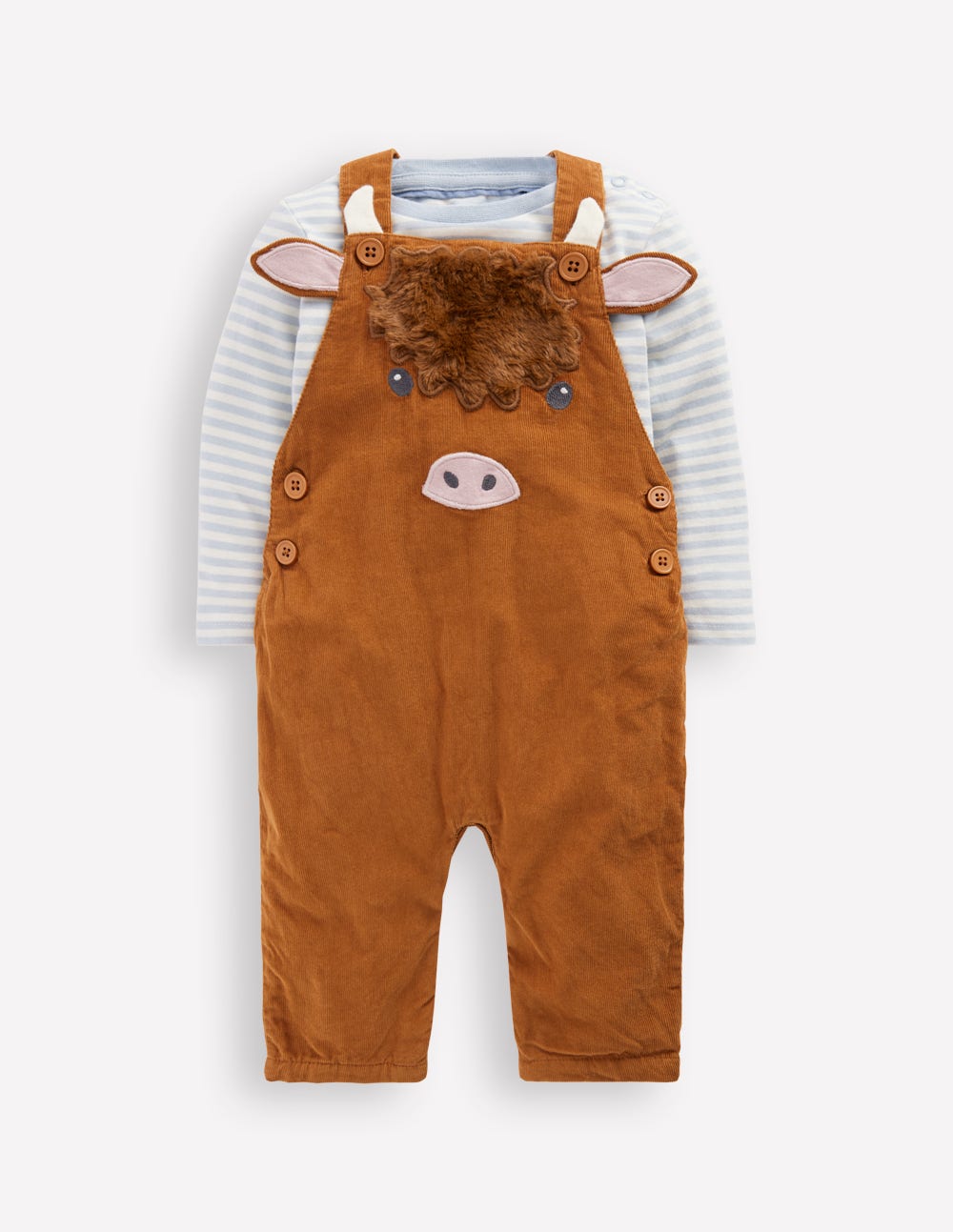 Originelles Set mit Cord-Latzhose-Braun Highland-Kuh - Image 1