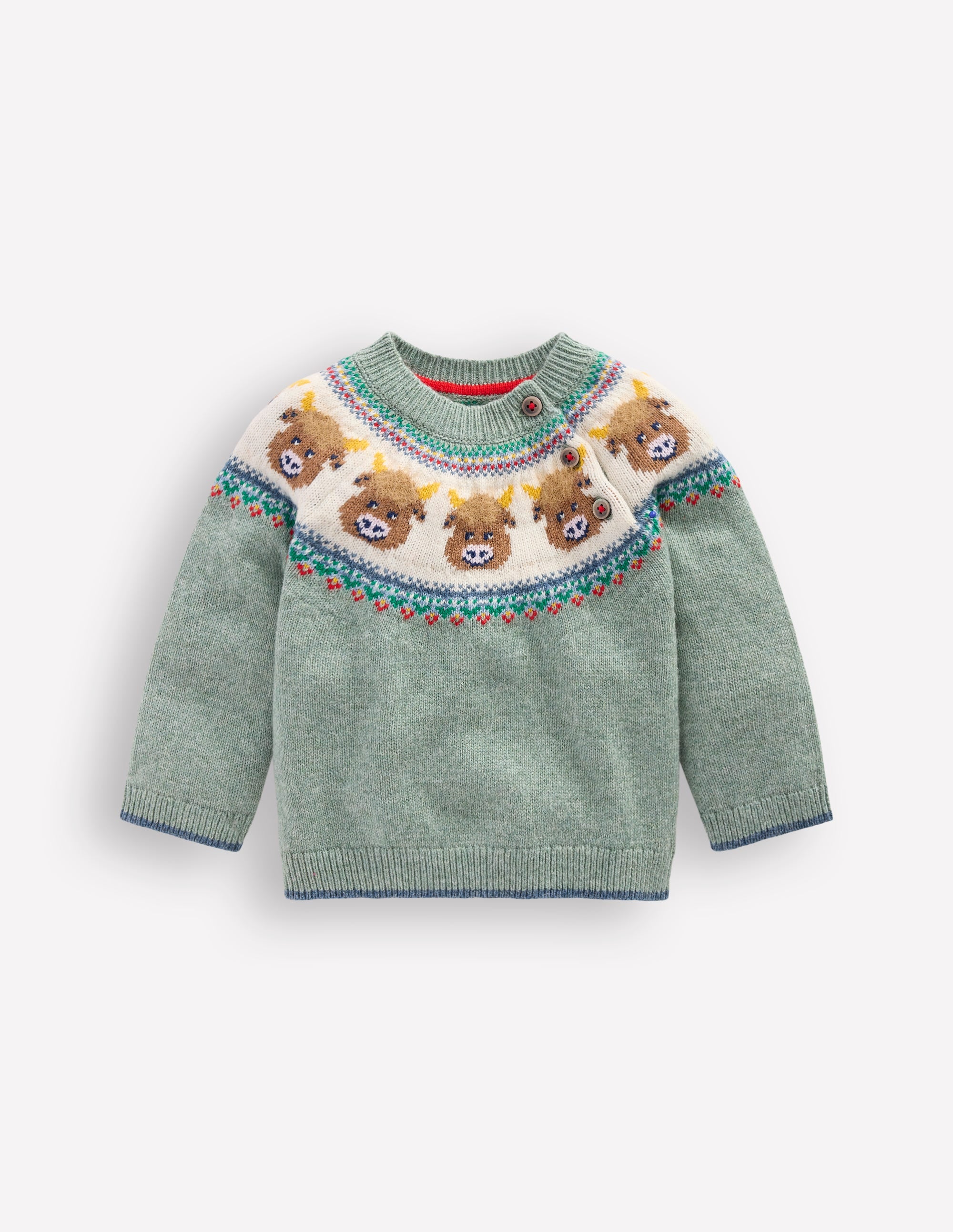 Fair-Isle-Pullover-Zultanitgrün Hochlandrinder - Image 1